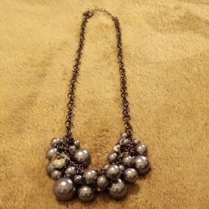 Chic Silver Pearl Cluster Necklace